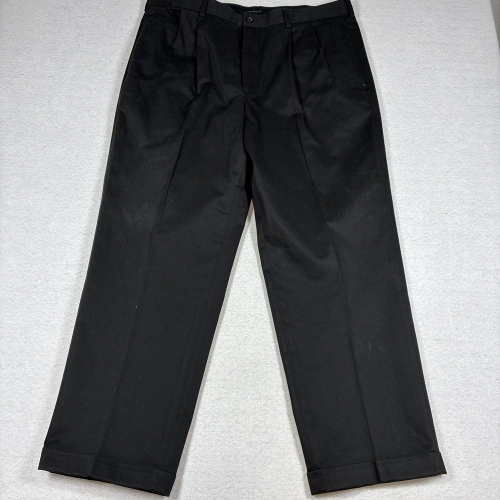 Brooks Brothers Advantage Chino Elliot Pleated Pants Mens 40x30 Cuffed Black